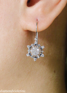 1.00CT ESTATE VINTAGE DIAMOND SNOWFLAKE DROP EARRINGS 14K WHITE GOLD/Diamond Violet Company, Inc