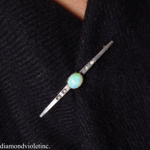 2.48ct Antique Vintage Edwardian Opal and Rose cut Diamond Silver Brooch Bar-Pin