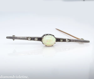 2.48ct Antique Vintage Edwardian Opal and Rose cut Diamond Silver Brooch Bar-Pin