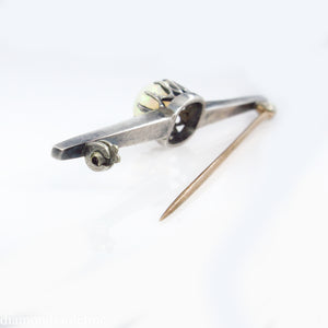 2.48ct Antique Vintage Edwardian Opal and Rose cut Diamond Silver Brooch Bar-Pin