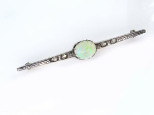 2.48ct Antique Vintage Edwardian Opal and Rose cut Diamond Silver Brooch Bar-Pin