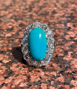 Reserved GIA 8.0ct Antique Vintage Art Deco Turquoise Diamond Cluster Engagement Right Hand Platinum Ring