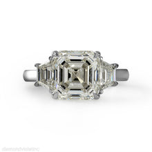 Load image into Gallery viewer, GIA Shy 5 ct Estate Vintage Asscher Diamond 3 Stone Enagagement Wedding Platinum Ring 