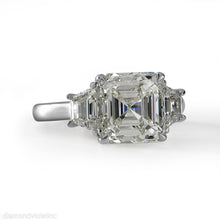 Load image into Gallery viewer, GIA Shy 5 ct Estate Vintage Asscher Diamond 3 Stone Enagagement Wedding Platinum Ring 