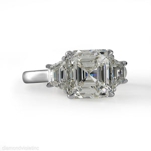 GIA Shy 5 ct Estate Vintage Asscher Diamond 3 Stone Enagagement Wedding Platinum Ring 