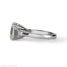 Load image into Gallery viewer, GIA Shy 5 ct Estate Vintage Asscher Diamond 3 Stone Enagagement Wedding Platinum Ring 