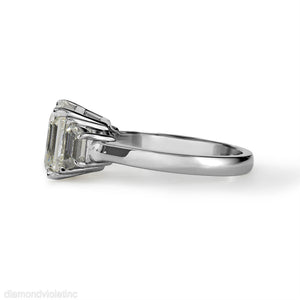 GIA Shy 5 ct Estate Vintage Asscher Diamond 3 Stone Enagagement Wedding Platinum Ring 