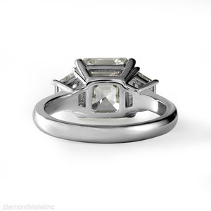 GIA Shy 5 ct Estate Vintage Asscher Diamond 3 Stone Enagagement Wedding Platinum Ring 