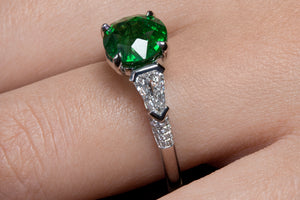 GIA 4.52ct Green Tsavorite Diamond Three Stone Engagement Wedding Platinum Ring