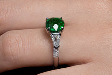 Load image into Gallery viewer, GIA 4.52ct Green Tsavorite Diamond Three Stone Engagement Wedding Platinum Ring