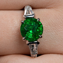 Load image into Gallery viewer, GIA 4.52ct Green Tsavorite Diamond Three Stone Engagement Wedding Platinum Ring