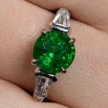 Load image into Gallery viewer, GIA 4.52ct Green Tsavorite Diamond Three Stone Engagement Wedding Platinum Ring