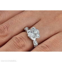 Load image into Gallery viewer, GIA 1.43ct Estate Vintage Heart Diamond Claddagh Engagement Wedding Platinum Ring