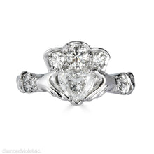 Load image into Gallery viewer, GIA 1.43ct Estate Vintage Heart Diamond Claddagh Engagement Wedding Platinum Ring