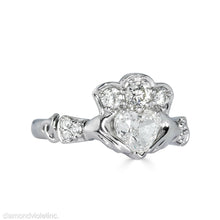 Load image into Gallery viewer, GIA 1.43ct Estate Vintage Heart Diamond Claddagh Engagement Wedding Platinum Ring