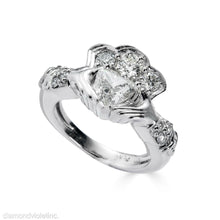 Load image into Gallery viewer, GIA 1.43ct Estate Vintage Heart Diamond Claddagh Engagement Wedding Platinum Ring