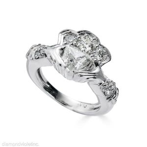 GIA 1.43ct Estate Vintage Heart Diamond Claddagh Engagement Wedding Platinum Ring