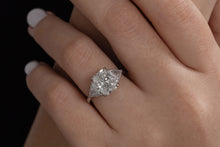 Load image into Gallery viewer, GIA 4.01CT Estate Vintage Radiant Diamond 3 Stone Engagement Wedding Platinum Ring