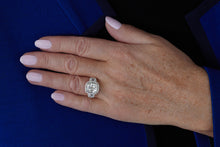 Load image into Gallery viewer, Reserved GIA 7.58ctw Estate Radiant Cut &amp; Trapezoids  Diamond Engagement Halo 18kWG Ring