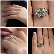 Load image into Gallery viewer, GIA Shy 5 ct Estate Vintage Asscher Diamond 3 Stone Enagagement Wedding Platinum Ring 