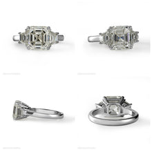 Load image into Gallery viewer, GIA Shy 5 ct Estate Vintage Asscher Diamond 3 Stone Enagagement Wedding Platinum Ring 