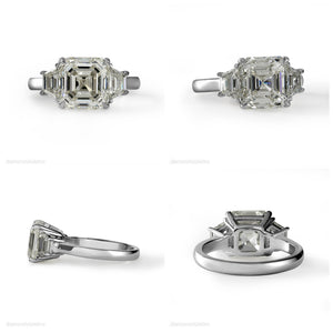 GIA Shy 5 ct Estate Vintage Asscher Diamond 3 Stone Enagagement Wedding Platinum Ring 