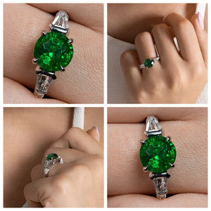 GIA 4.52ct Green Tsavorite Diamond Three Stone Engagement Wedding Platinum Ring