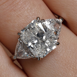 GIA 4.01CT Estate Vintage Radiant Diamond 3 Stone Engagement Wedding Platinum Ring