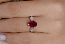 Load image into Gallery viewer, GIA 4.02ct Estate Vintage BURMA Red Ruby Diamond 3 Stone Engagement Wedding White Gold Ring 