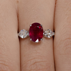 GIA 4.02ct Estate Vintage BURMA Red Ruby Diamond 3 Stone Engagement Wedding White Gold Ring 