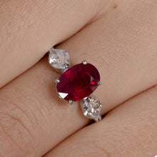 Load image into Gallery viewer, GIA 4.02ct Estate Vintage BURMA Red Ruby Diamond 3 Stone Engagement Wedding White Gold Ring 