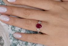 Load image into Gallery viewer, GIA 4.02ct Estate Vintage BURMA Red Ruby Diamond 3 Stone Engagement Wedding White Gold Ring 