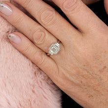 Load image into Gallery viewer, Reserved GIA 4.01CT Vintage Emerald Diamond 3 Stone Engagement Wedding  Platinum Ring