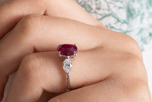 Load image into Gallery viewer, GIA 4.02ct Estate Vintage BURMA Red Ruby Diamond 3 Stone Engagement Wedding White Gold Ring 