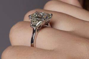 GIA 5.01ct Estate Vintage Emerald cut Diamond 3 Stone Engagement Wedding Platinum Ring