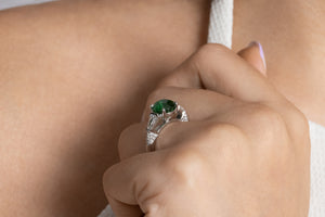 GIA 4.52ct Green Tsavorite Diamond Three Stone Engagement Wedding Platinum Ring