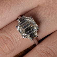 Load image into Gallery viewer, GIA 5.01ct Estate Vintage Emerald cut Diamond 3 Stone Engagement Wedding Platinum Ring