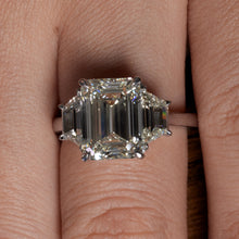 Load image into Gallery viewer, GIA 5.01ct Estate Vintage Emerald cut Diamond 3 Stone Engagement Wedding Platinum Ring