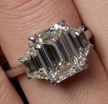 Load image into Gallery viewer, GIA 5.01ct Estate Vintage Emerald cut Diamond 3 Stone Engagement Wedding Platinum Ring