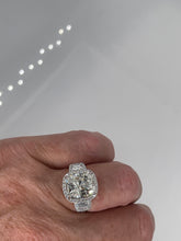 Load image into Gallery viewer, Reserved GIA 7.58ctw Estate Radiant Cut &amp; Trapezoids  Diamond Engagement Halo 18kWG Ring