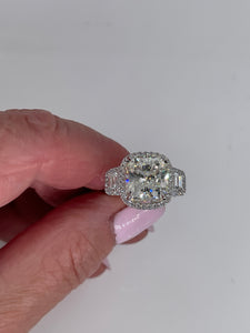 Reserved GIA 7.58ctw Estate Radiant Cut & Trapezoids  Diamond Engagement Halo 18kWG Ring