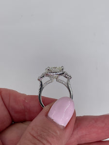 Reserved GIA 7.58ctw Estate Radiant Cut & Trapezoids  Diamond Engagement Halo 18kWG Ring