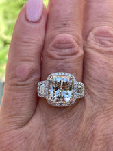 Load image into Gallery viewer, Reserved GIA 7.58ctw Estate Radiant Cut &amp; Trapezoids  Diamond Engagement Halo 18kWG Ring