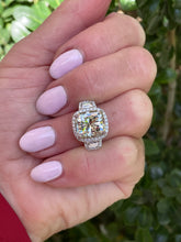 Load image into Gallery viewer, Reserved GIA 7.58ctw Estate Radiant Cut &amp; Trapezoids  Diamond Engagement Halo 18kWG Ring