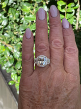 Load image into Gallery viewer, Reserved GIA 7.58ctw Estate Radiant Cut &amp; Trapezoids  Diamond Engagement Halo 18kWG Ring