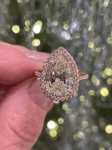 Reserved GIA 5.50ct Estate Vintage Pear Diamond Engagement Wedding 14k Rose Gold Ring