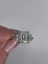 Load image into Gallery viewer, GIA 4.01CT Vintage Emerald Diamond 3 Stone Engagement Wedding  Platinum Ring