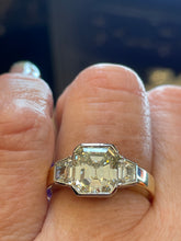 Load image into Gallery viewer, Reserved GIA 3.75CT Estate Vintage Emerald Diamond 3 Stone Engagement Wedding Platinum, 18KYG Ring