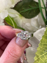 Load image into Gallery viewer, Reserved GIA 3.75CT Estate Vintage Emerald Diamond 3 Stone Engagement Wedding Platinum, 18KYG Ring