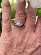 Load image into Gallery viewer, Reserved GIA 3.75CT Estate Vintage Emerald Diamond 3 Stone Engagement Wedding Platinum, 18KYG Ring